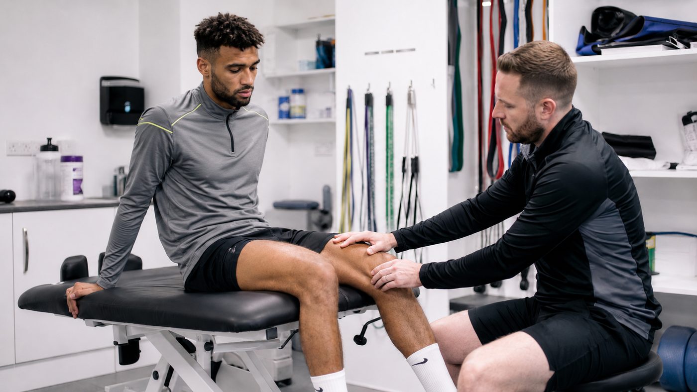 Physiotherapist assessing an athlete's knee